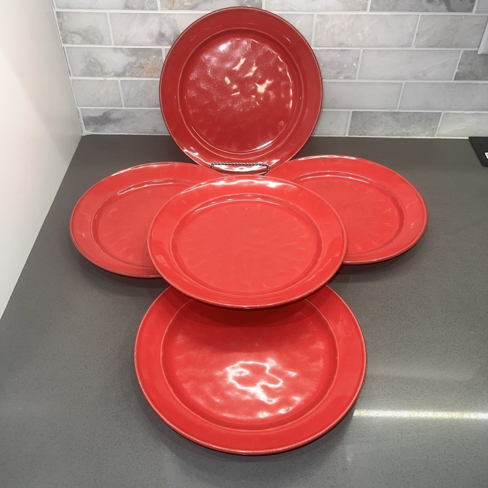 Set Of 5 Pottery Barn Cambria RED 9.5" Plates